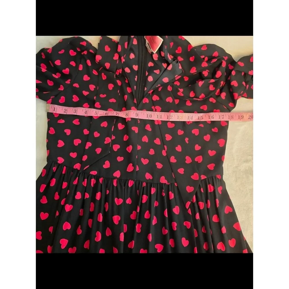 Kate Spade New York Black Pink Heart Print Tie Neck Dress Size 8